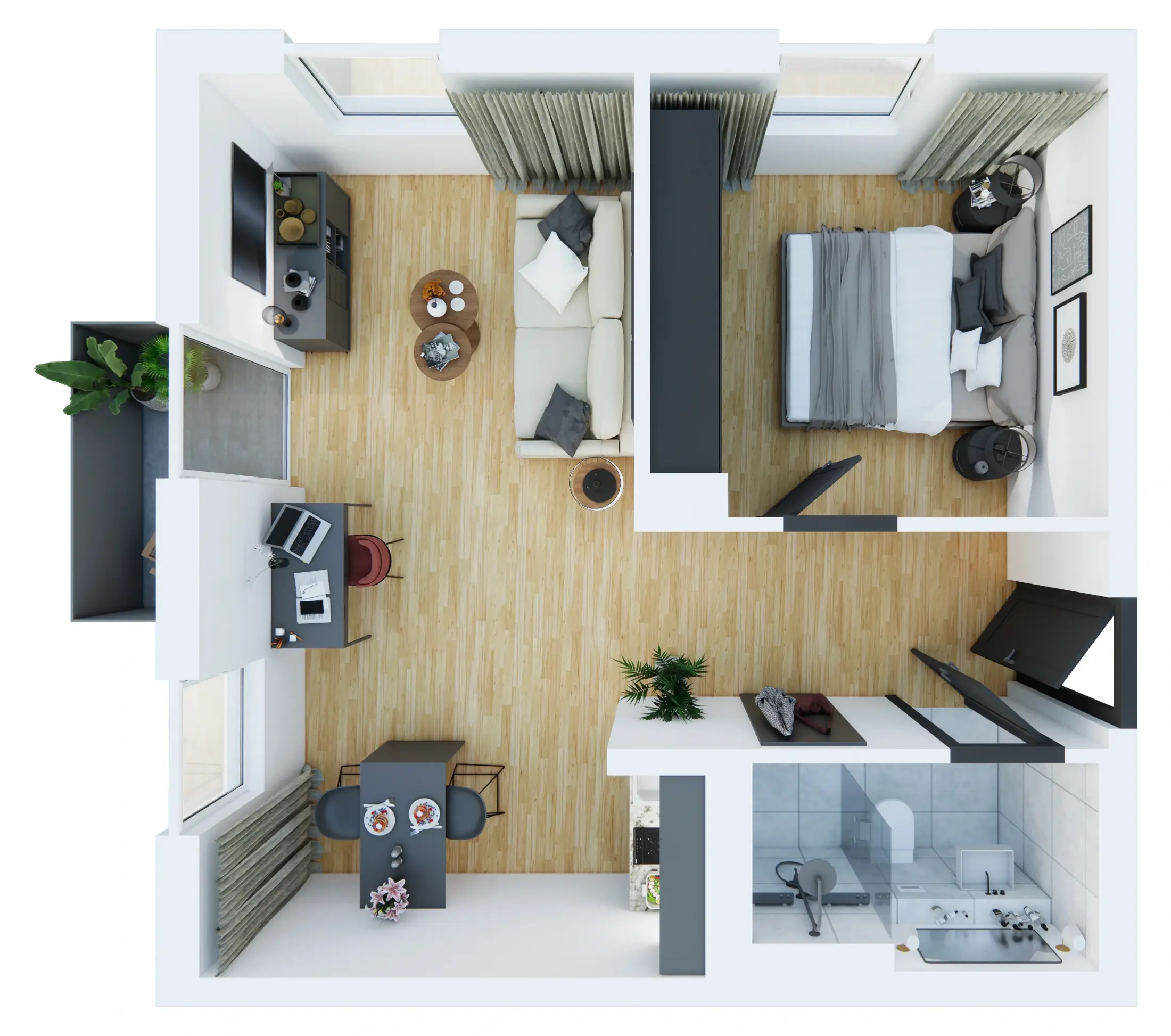 3D-Grundriss Deluxe Apartment – Variante 1, Eighty-Eight Apartments Nürnberg