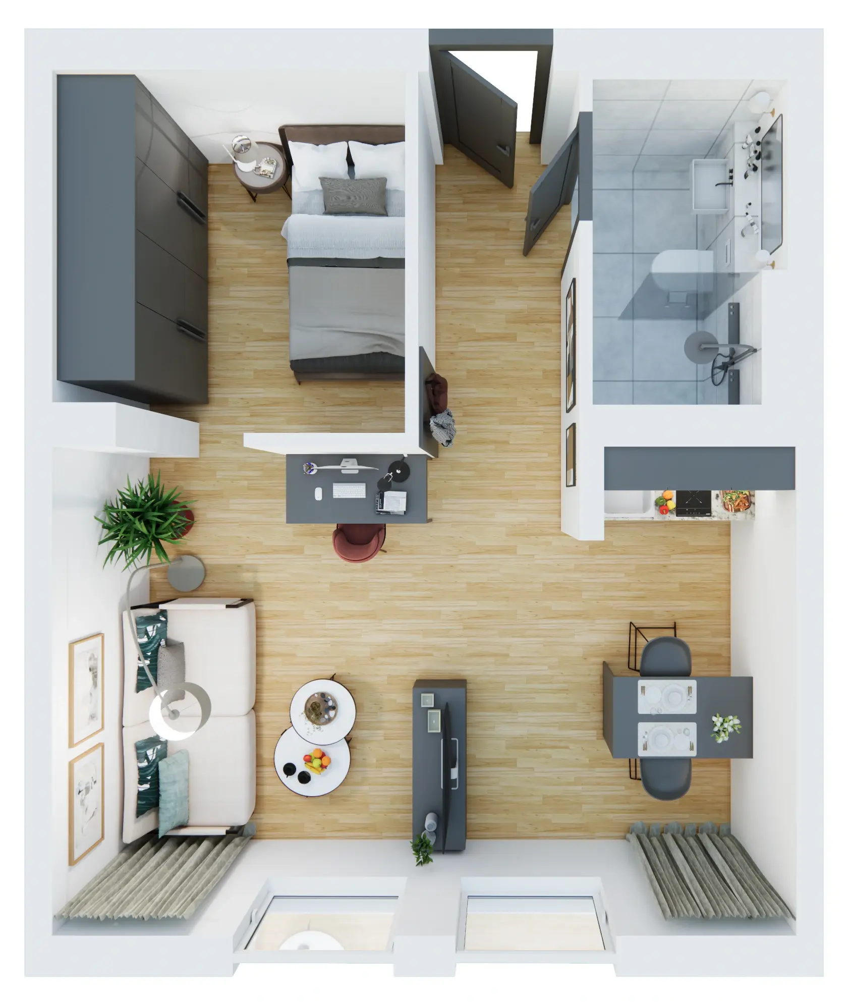 3D-Grundriss Business Apartment – Variante 1, Eighty-Eight Apartments Nürnberg