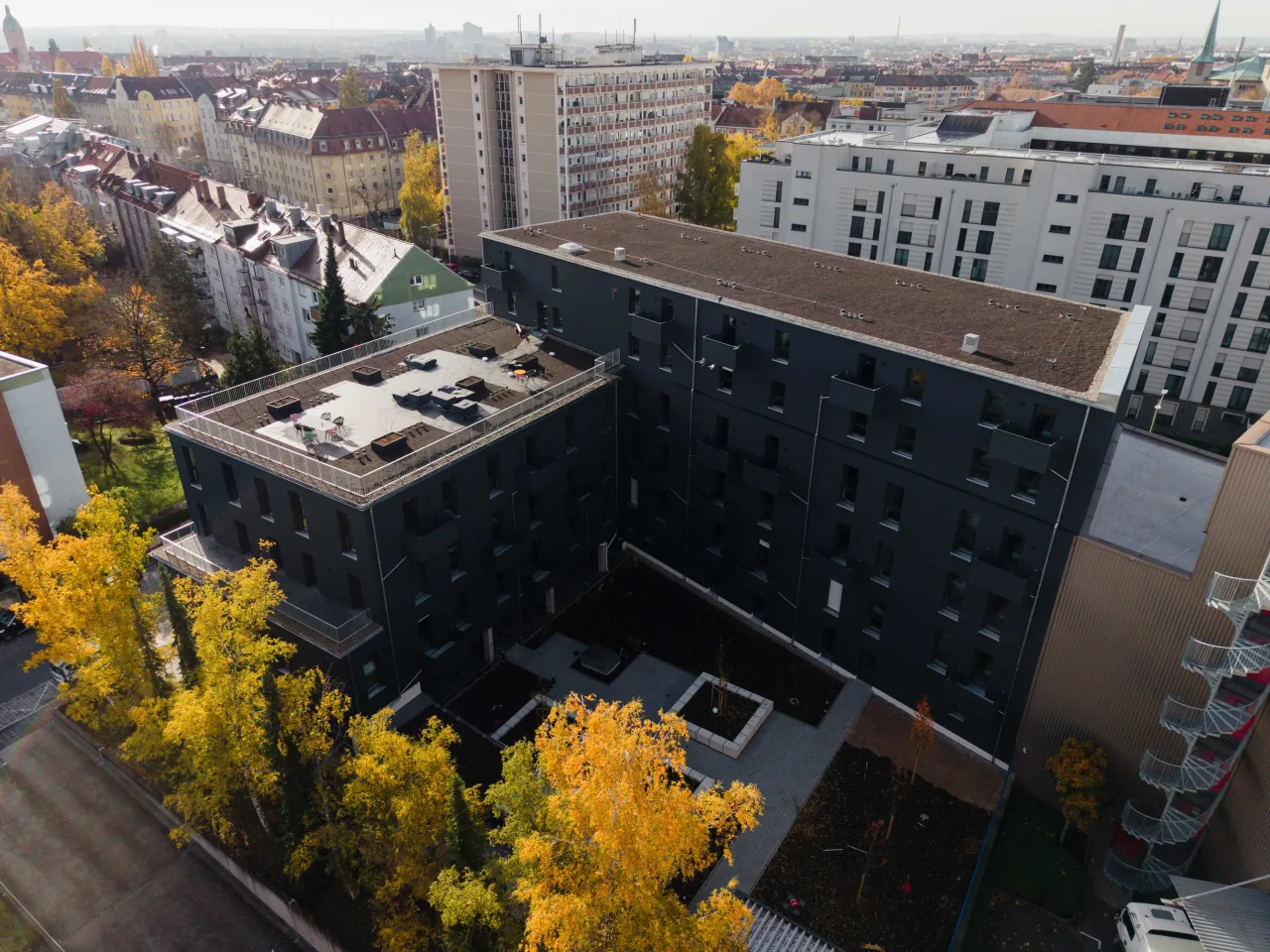 Luftaufnahme der Eighty-Eight Apartments in Nürnberg