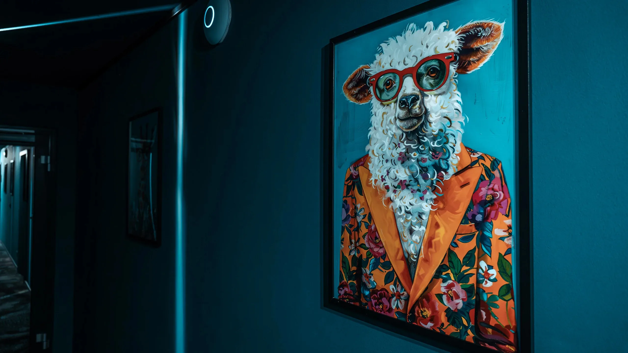 Lama-Wandkunst im Korridor der Eighty-Eight Apartments Nürnberg